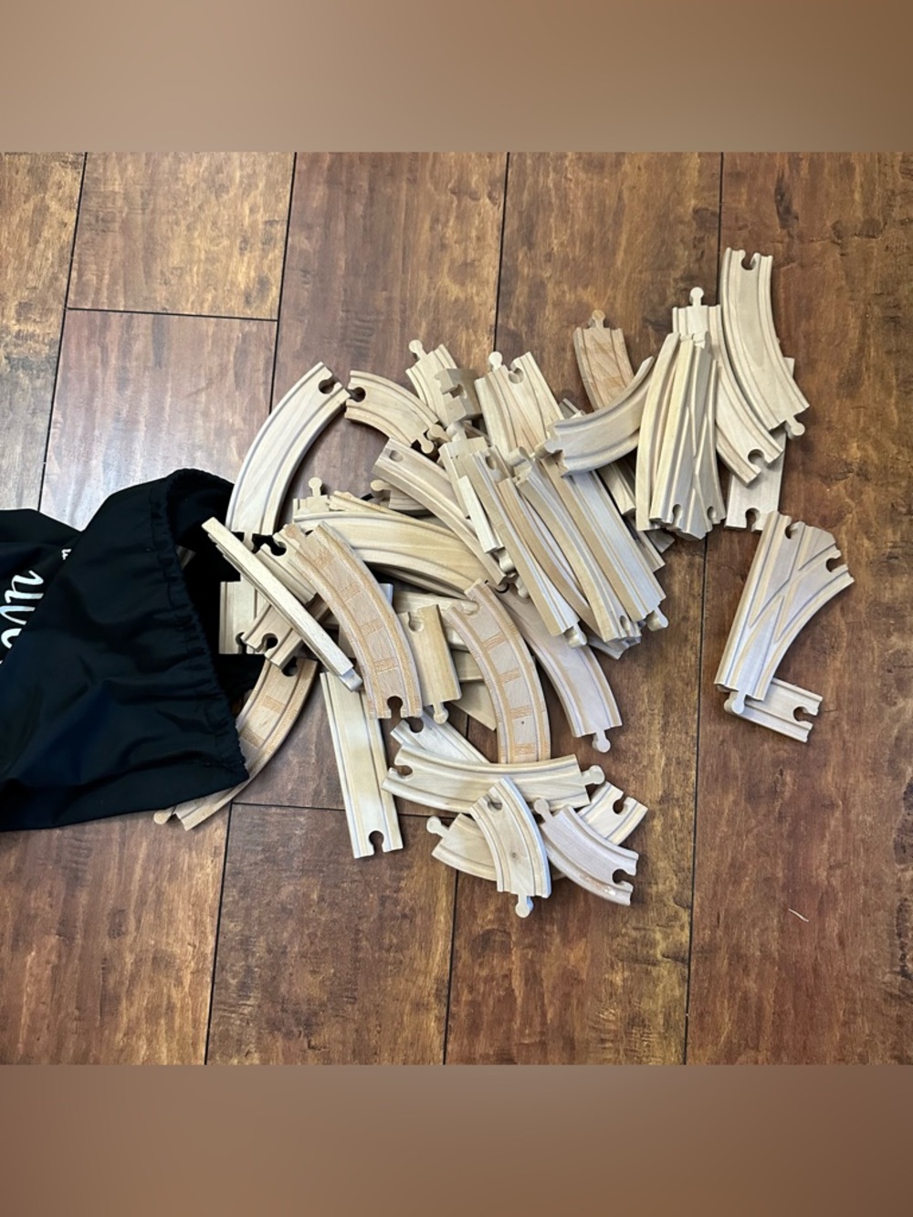 Wooden Train Track Set Pieces - Natural Wood